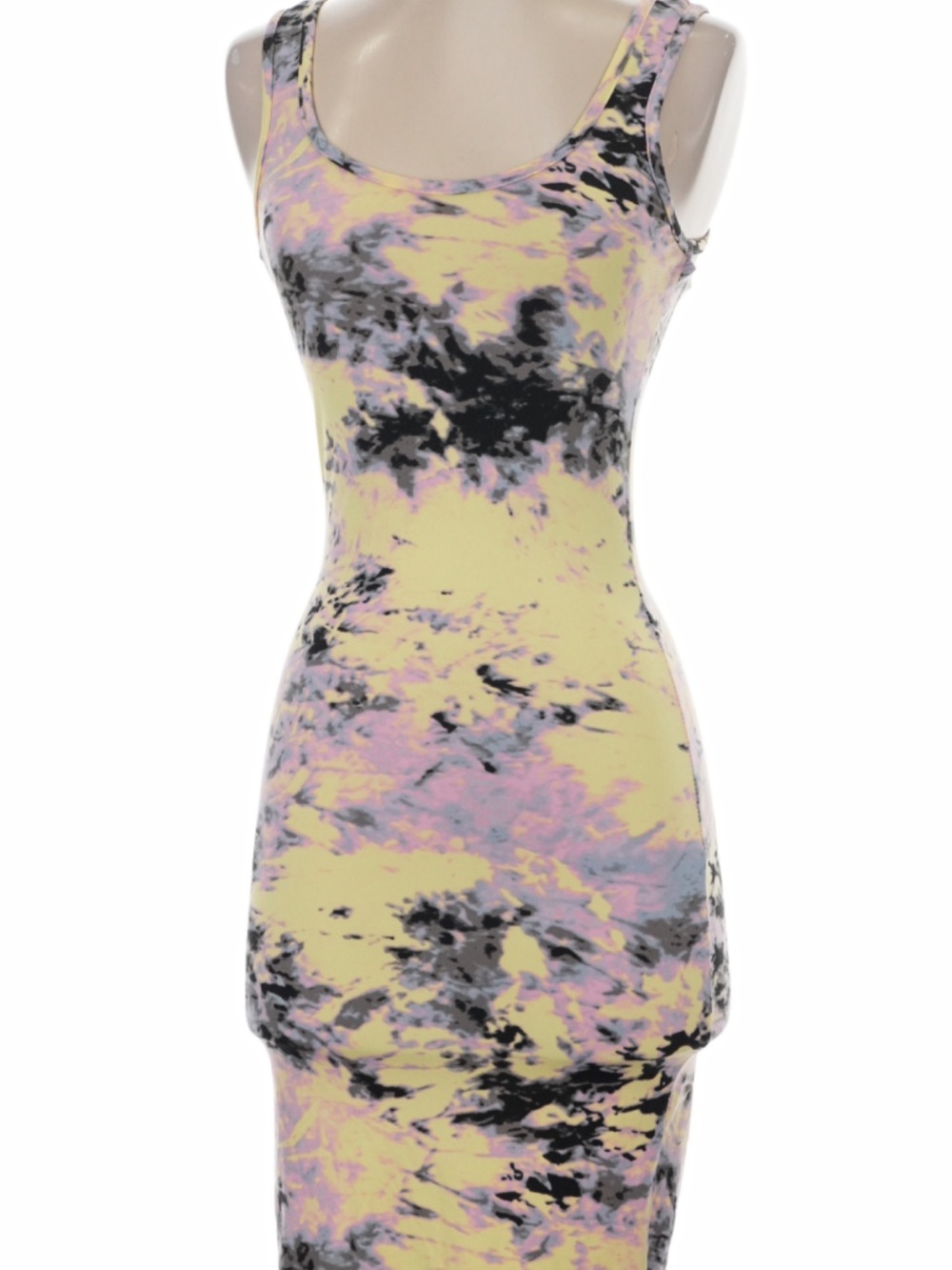 Sleeveless Tie-Dye Bodycon Dress - Yellow & Pink